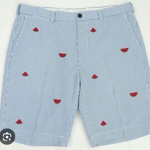 Brooks Brothers Blue Striped Men's Shorts with Red Watermelon Accents. Size 32